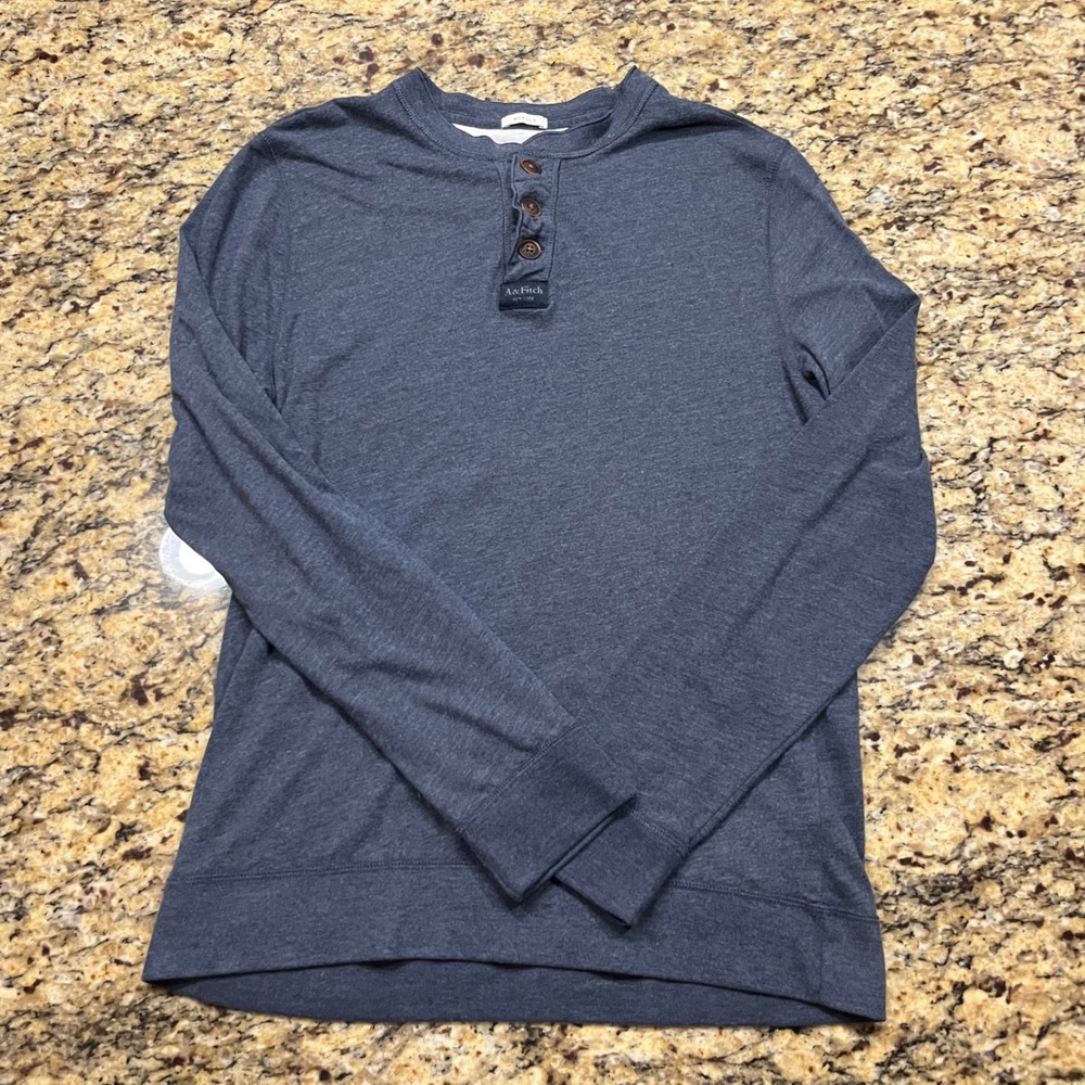 Abercrombie‎ & Fitch Mens Muscle Fit Henley Long Sleeve Shirt Navy Blue Medium